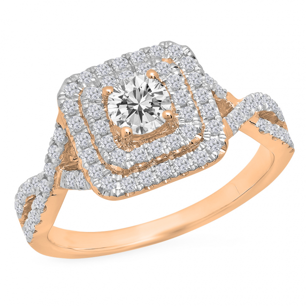 0.85 Carat (ctw) 18K Rose Gold Round Cut White Diamond Ladies Swirl Bridal Halo Engagement Ring