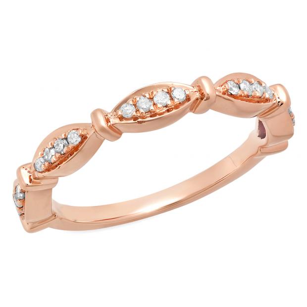 0.20 Carat (ctw) 10K Rose Gold Round White Diamond Ladies Vintage Style Anniversary Wedding Stackable Band