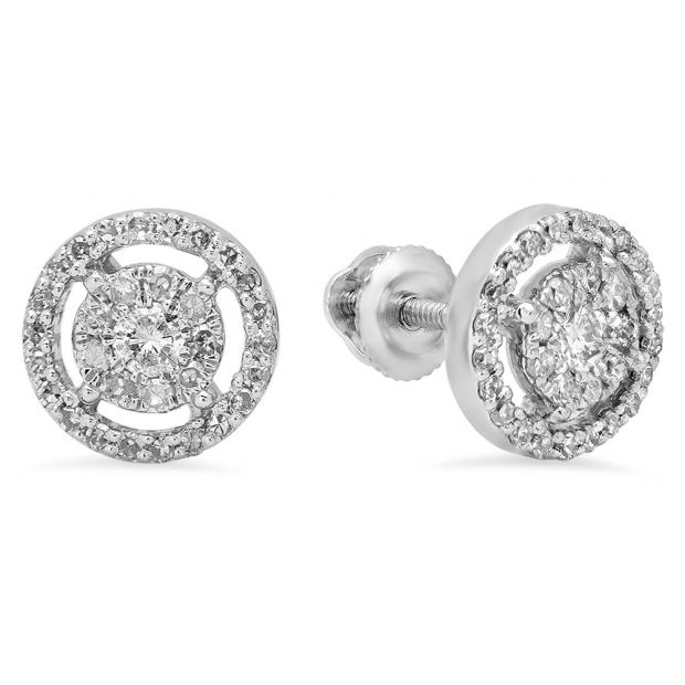0.40 Carat (ctw) 10K White Gold Round Cut White Diamond Ladies Cluster Flower Stud Earrings