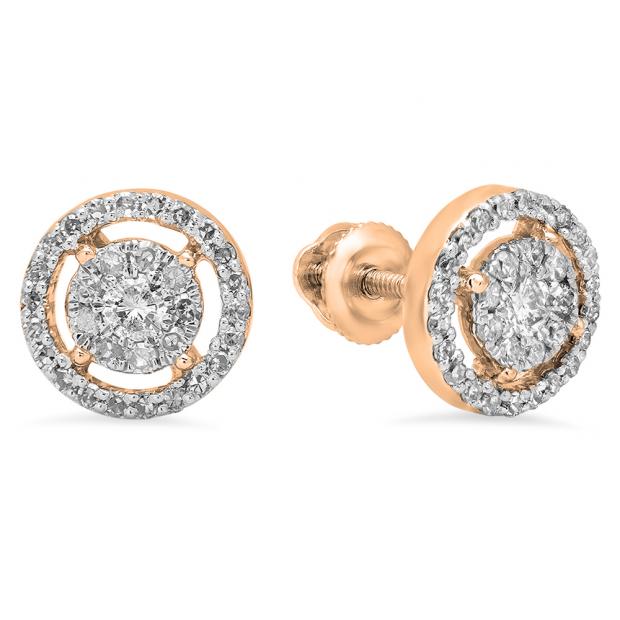 0.40 Carat (ctw) 14K Rose Gold Round Cut White Diamond Ladies Cluster Flower Stud Earrings