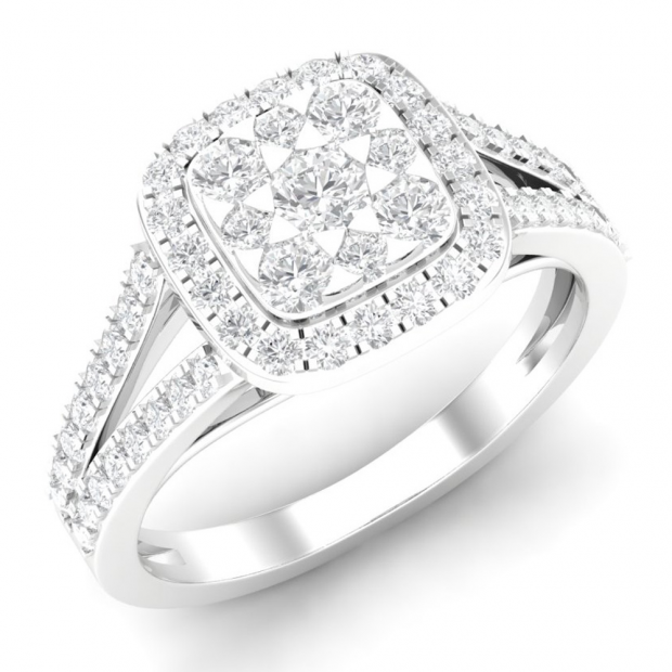0.95 Carat (ctw) 10K White Gold Round White Diamond Ladies Split Shank Engagement Ring 1 CT