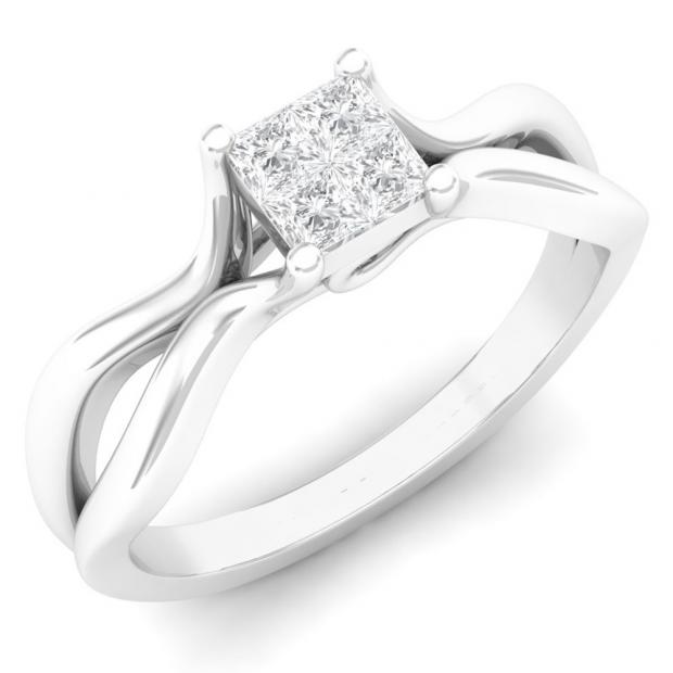 0.25 Carat (ctw) 10K White Gold Princess Cut White Diamond Ladies Bridal Promise Ring 1/2 CT