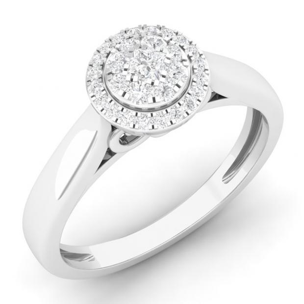 0.25 Carat (ctw) 14K White Gold Princess & Round Cut White Diamond Ladies Cluster Style Engagement Ring 1/4 CT