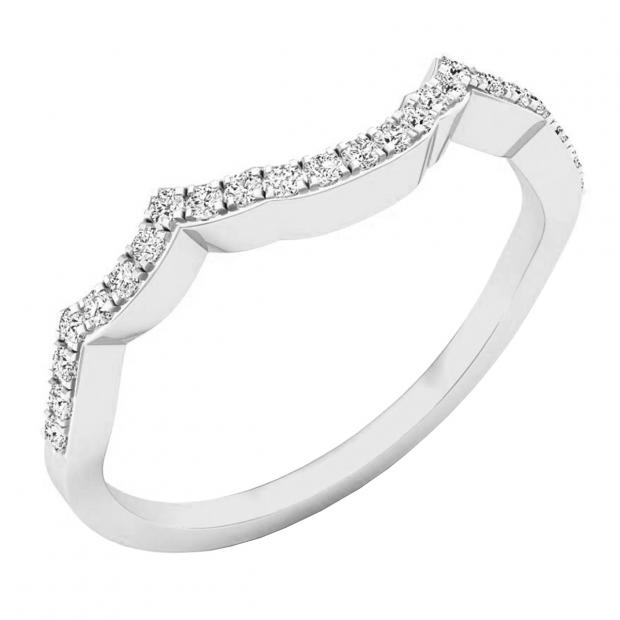 0.15 Carat (ctw) 10K White Gold Round White Diamond Ladies Wedding Stackable Band Contour Ring