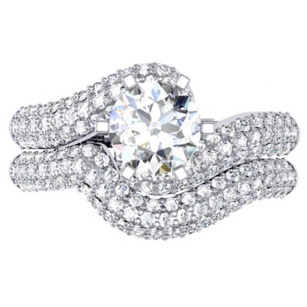 1.50 Carat (ctw) 10K White Gold Round White Diamond Ladies Swirl Bridal Engagement Ring Matching Band Set 1 1/2 CT