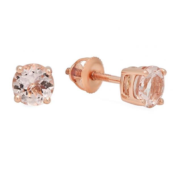 1.50 Carat (ctw) 14K Rose Gold Round Cut Morganite Ladies Solitaire Stud Earrings 1 1/2 CT