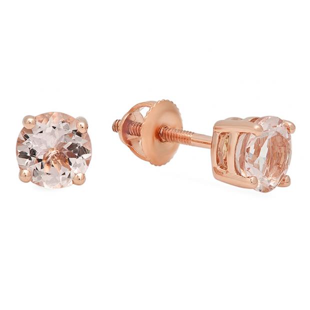 2.00 Carat (ctw) 14K Rose Gold Round Cut Morganite Ladies Solitaire Stud Earrings 2 CT