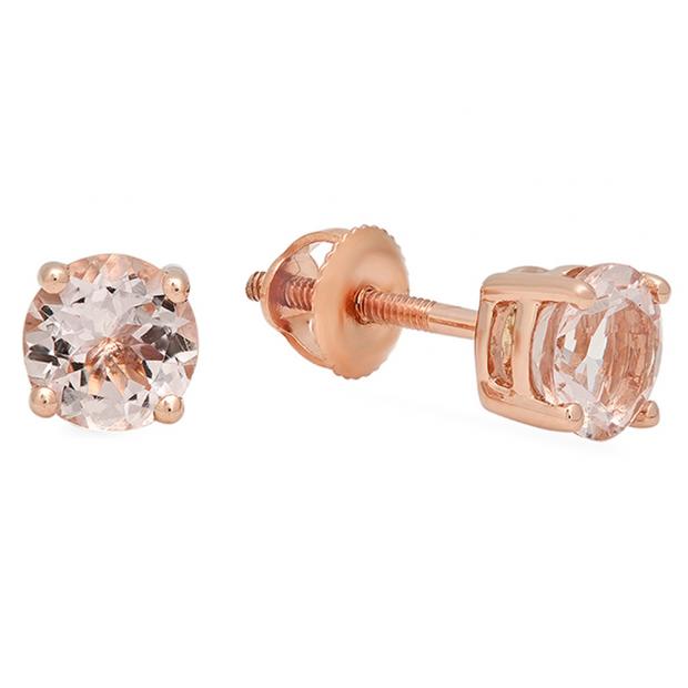 3.00 Carat (ctw) 18K Rose Gold 8 MM Round Cut Morganite Ladies Solitaire Stud Earrings 3 CT