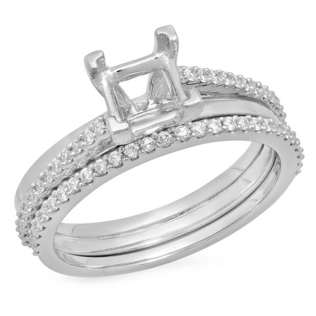 0.30 Carat (ctw) Platinum Round Cut White Diamond Ladies Bridal Semi Mount Engagement Ring Matching Band Set (No Center Stone) 3/4 CT