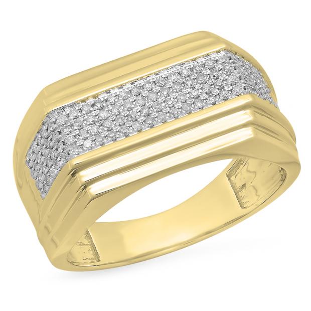 0.35 Carat (ctw) 14K Yellow Gold Round White Diamond Men