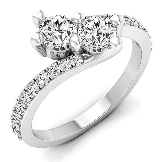 1.50 Carat (ctw) 14K White Gold Round White Cubic Zirconia CZ Ladies Two Stone Bypass Style Bridal Engagement Ring 1 1/2 CT