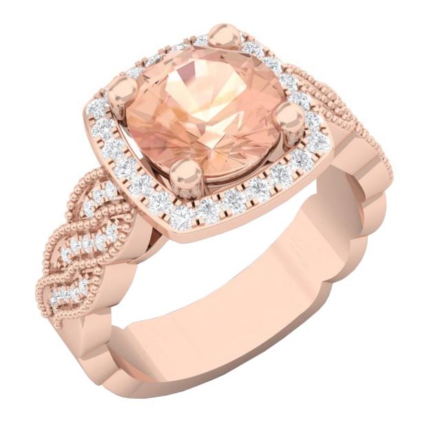 2.35 Carat (ctw) 14K Rose Gold Round Morganite & White Diamond Ladies Swirl Bridal Halo Style Engagement Ring