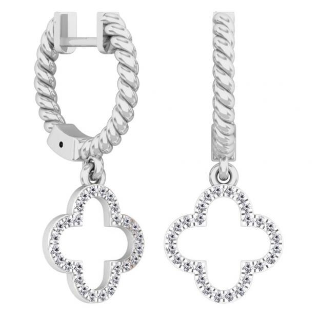 0.15 Carat (ctw) 18K White Gold Round Diamond Ladies Fashion Dangling Drop Earrings