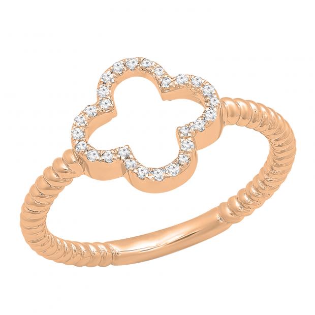 0.10 Carat (ctw) 10K Rose Gold Round White Diamond Ladies Engagement Fashion Ring 1/10 CT