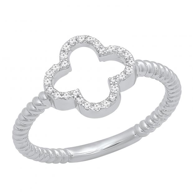 0.10 Carat (ctw) 10K White Gold Round White Diamond Ladies Engagement Fashion Ring 1/10 CT
