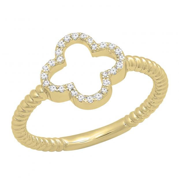 0.10 Carat (ctw) 10K Yellow Gold Round White Diamond Ladies Engagement Fashion Ring 1/10 CT