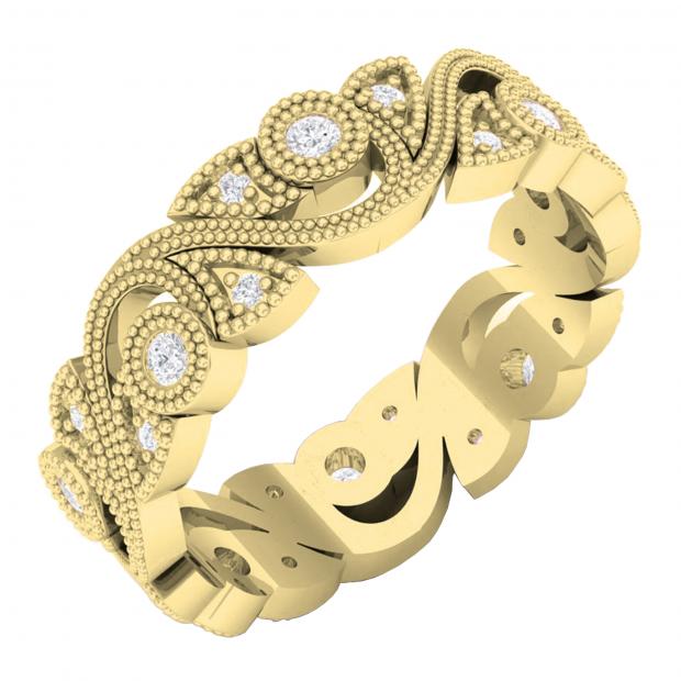 0.30 Carat (ctw) 10K Yellow Gold Round White Diamond Ladies Vintage Style Anniversary Wedding Eternity Band Stackable Ring 1/3 CT