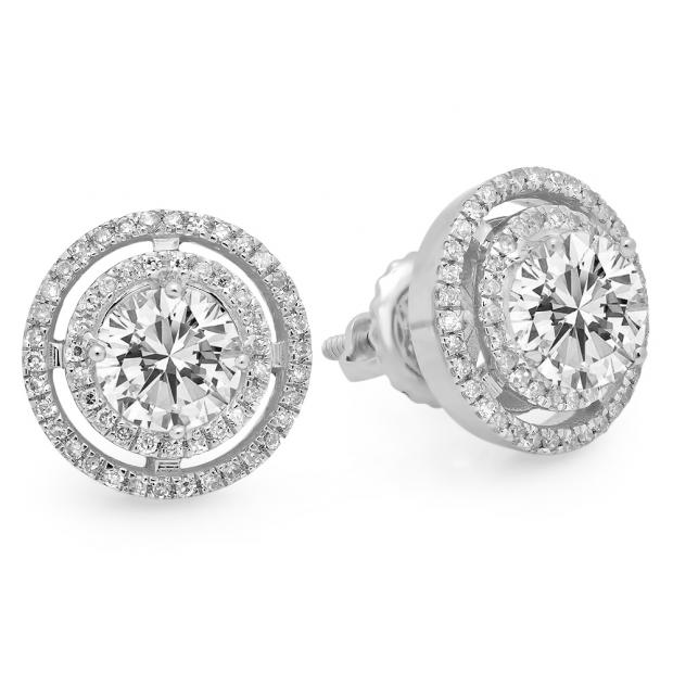 1.17 Carat (ctw) 14K White Gold Round White Diamond Ladies Halo Style Stud Earrings