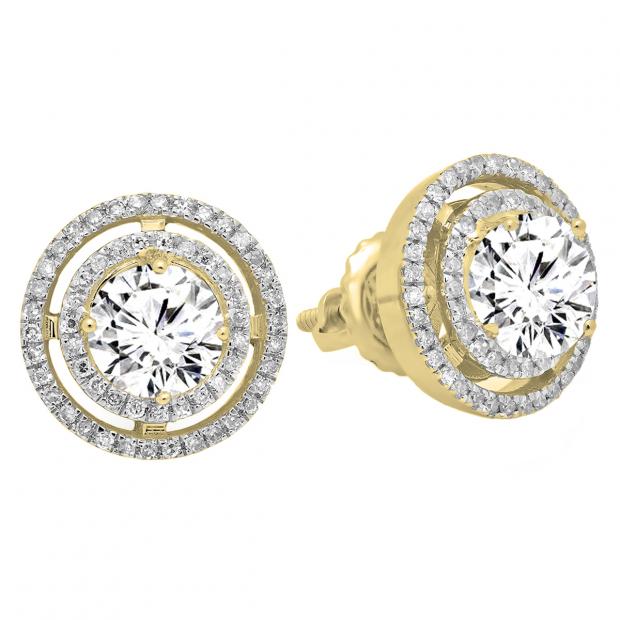 1.17 Carat (ctw) 14K Yellow Gold Round White Diamond Ladies Halo Style Stud Earrings