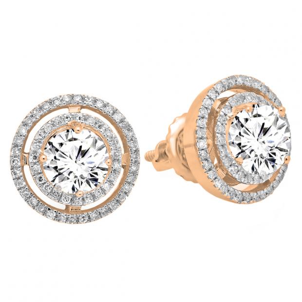 1.17 Carat (ctw) 18K Rose Gold Round White Diamond Ladies Halo Style Stud Earrings