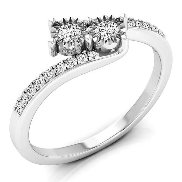0.25 Carat (ctw) 10K White Gold Round White Diamond Ladies Two Stone Bypass Style Bridal Engagement Ring 1/4 CT