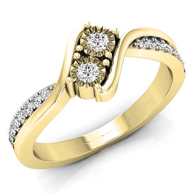 0.25 Carat (ctw) 14K Yellow Gold Round White Diamond Ladies Two Stone Bypass Style Bridal Engagement Ring 1/4 CT