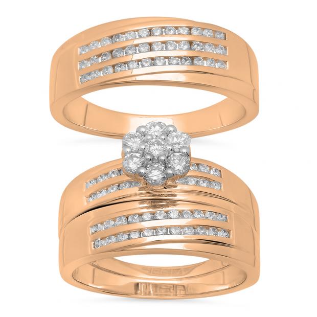 1.35 Carat (ctw) 10K Rose Gold Round White Diamond Men & Women