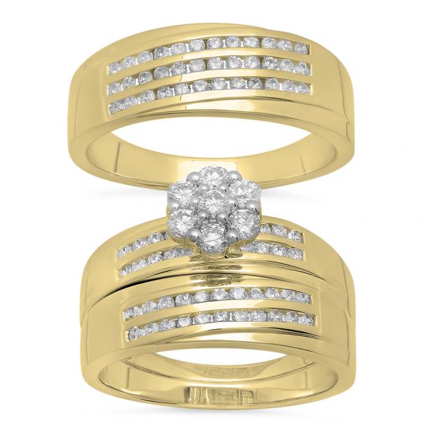 1.35 Carat (ctw) 14K Yellow Gold Round White Diamond Men & Women