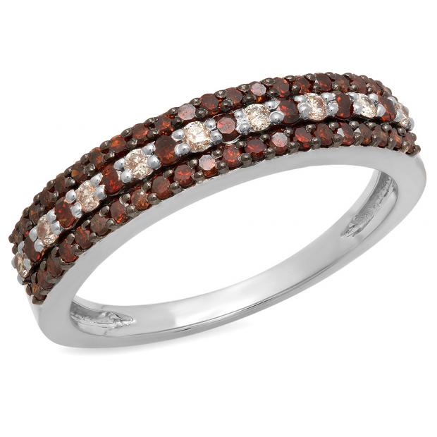 0.60 Carat (ctw) 10K White Gold Round Champagne & White Diamond Ladies Anniversary Wedding Band Stackable Ring