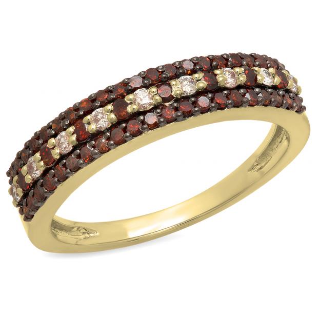 0.60 Carat (ctw) 14K Yellow Gold Round Champagne & White Diamond Ladies Anniversary Wedding Band Stackable Ring