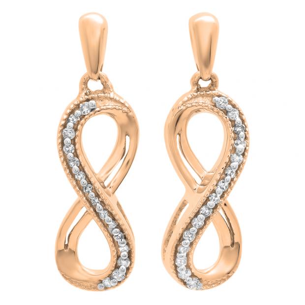 0.08 Carat (ctw) 18K Rose Gold Round White Diamond Ladies Infinity Swirl Dangling Earrings