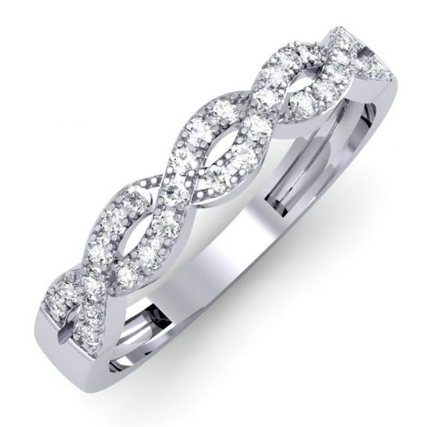 0.23 Carat (ctw) 14K White Gold Round White Diamond Ladies Bridal Anniversary Wedding Band Stackable Swirl Ring 1/4 CT