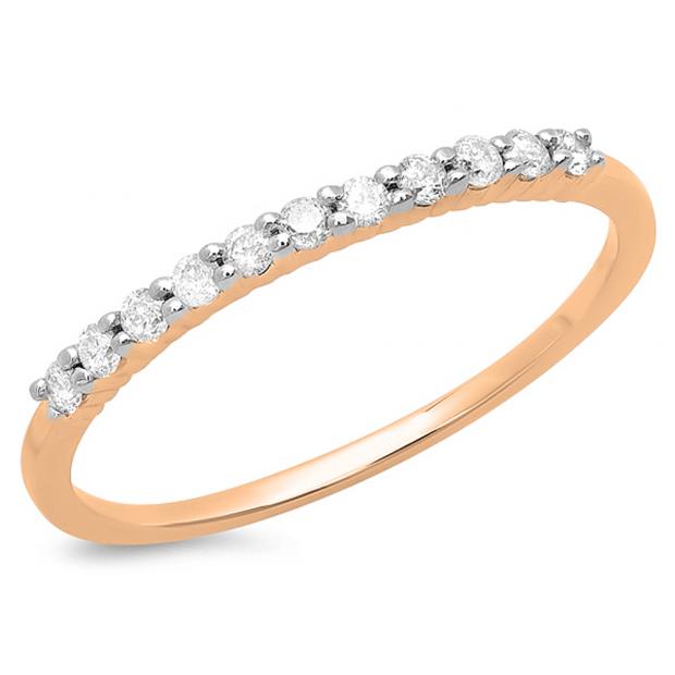 0.18 Carat (ctw) 10K Rose Gold Round Cut White Diamond Ladies Stackable Anniversary Wedding Band