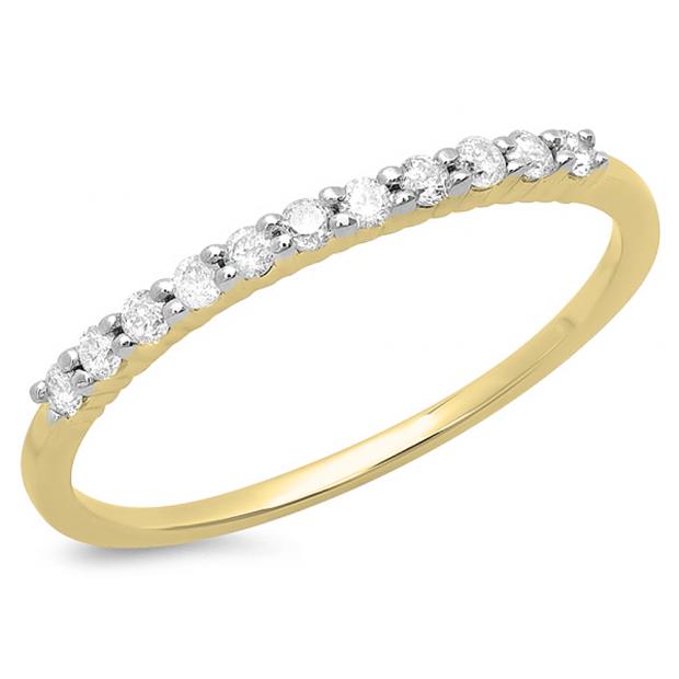 0.18 Carat (ctw) 10K Yellow Gold Round Cut White Diamond Ladies Stackable Anniversary Wedding Band
