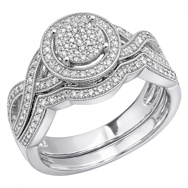 Round White Diamond Twisted Swirl Engagement Ring Set for Women (0.51 ctw, Color I-J, Clarity I2-I3) in 925 Sterling Silver