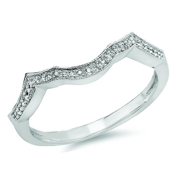 0.10 Carat (ctw) Sterling Silver Round Diamond Ladies Wedding Band Guard Ring 1/10 CT
