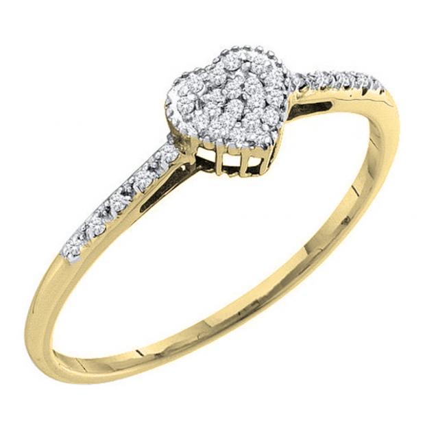 0.20 Carat (ctw) 10K Yellow Gold Round Cut White Diamond Ladies Heart Shaped Fashion Bridal Promise Ring 1/5 CT
