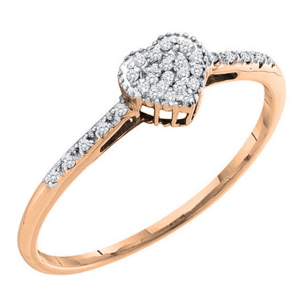 0.20 Carat (ctw) 14K Rose Gold Round Cut White Diamond Ladies Heart Shaped Fashion Bridal Promise Ring 1/5 CT