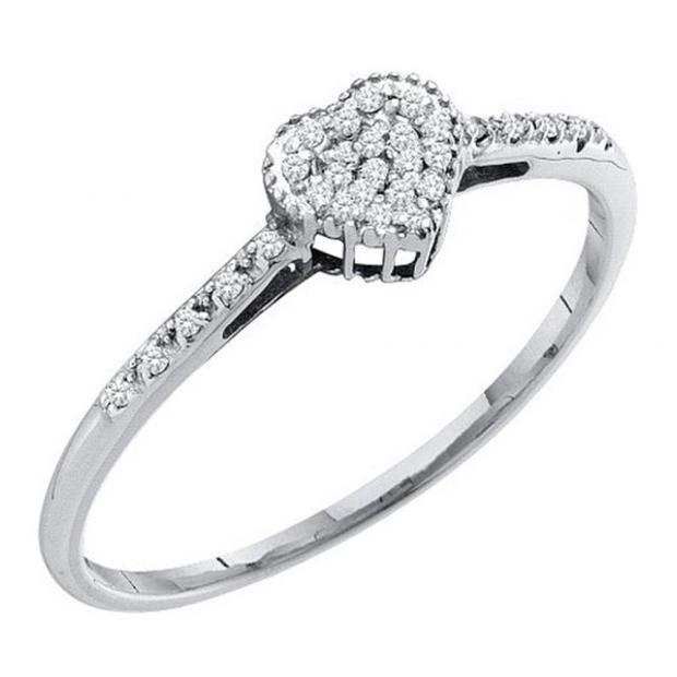 0.20 Carat (ctw) 14K White Gold Round Cut White Diamond Ladies Heart Shaped Fashion Bridal Promise Ring 1/5 CT