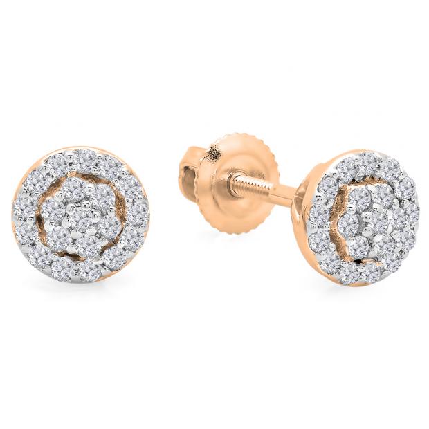 0.25 Carat (ctw) 10K Rose Gold Round White Diamond Ladies Circle Cluster Stud Earrings 1/4 CT
