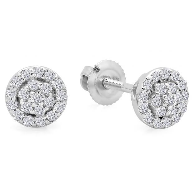 0.25 Carat (ctw) 10K White Gold Round White Diamond Ladies Circle Cluster Stud Earrings 1/4 CT