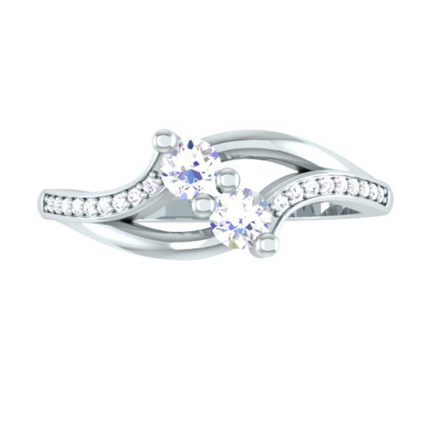 0.40 Carat (ctw) 10K White Gold Round White Diamond Ladies Two Stone Bypass Style Bridal Engagement Ring