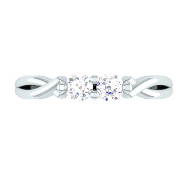 0.35 Carat (ctw) 18K White Gold Round White Diamond Ladies Two Stone Swirl Style Split Shank Bridal Engagement Ring 1/3 CT