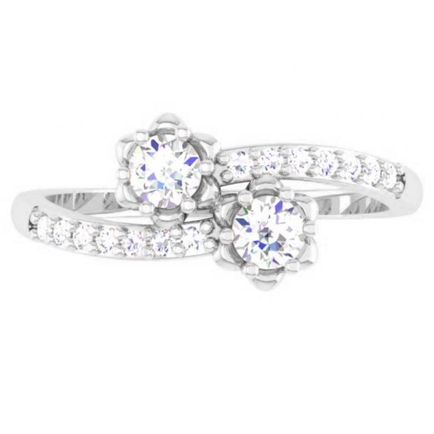 0.40 Carat (ctw) 14K White Gold Round White Diamond Ladies Two Stone Bypass Style Bridal Engagement Ring