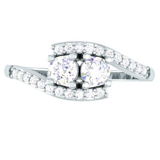 0.50 Carat (ctw) 14K White Gold Round White Diamond Ladies Two Stone Bypass Style Bridal Engagement Ring 1/2 CT