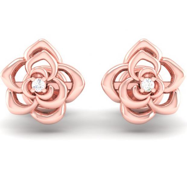 0.02 Carat (ctw) 18K Rose Gold Round Cut White Diamond Ladies Flower Shaped Stud Earrings
