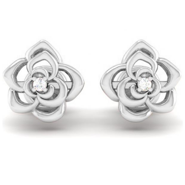 0.02 Carat (ctw) 18K White Gold Round Cut White Diamond Ladies Flower Shaped Stud Earrings