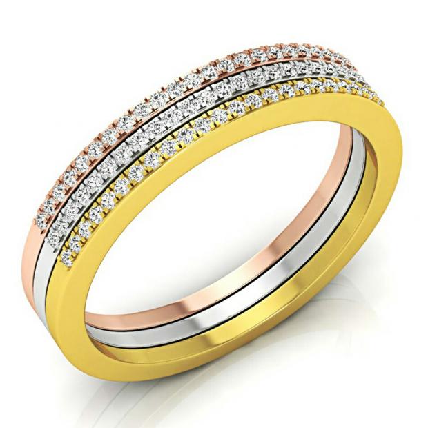 0.20 Carat (ctw) 10K White Yellow & Rose Gold Round Cut Diamond Ladies 3 Tone Stackable Anniversary Wedding Contour Band Guard Ring 1/5 CT