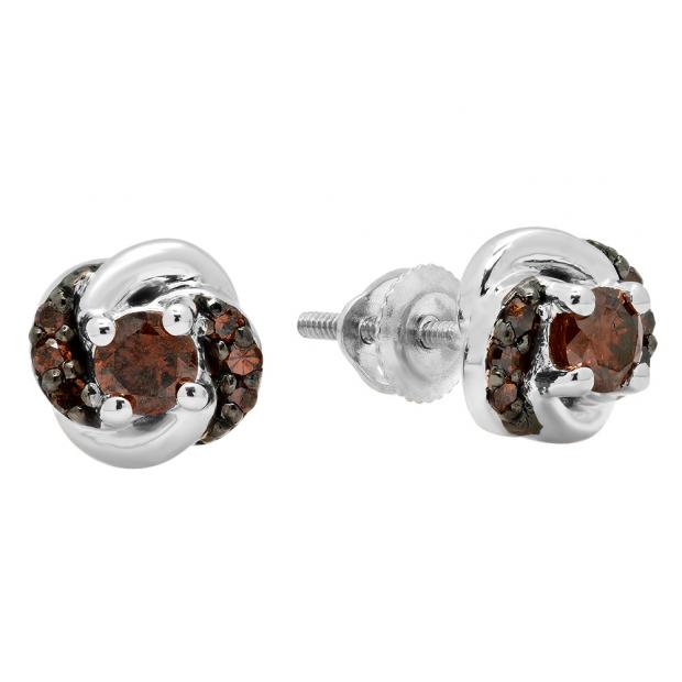 0.45 Carat (ctw) 14K White Gold Round Champagne Diamond Ladies Orbit Frame Stud Earrings 1/2 CT