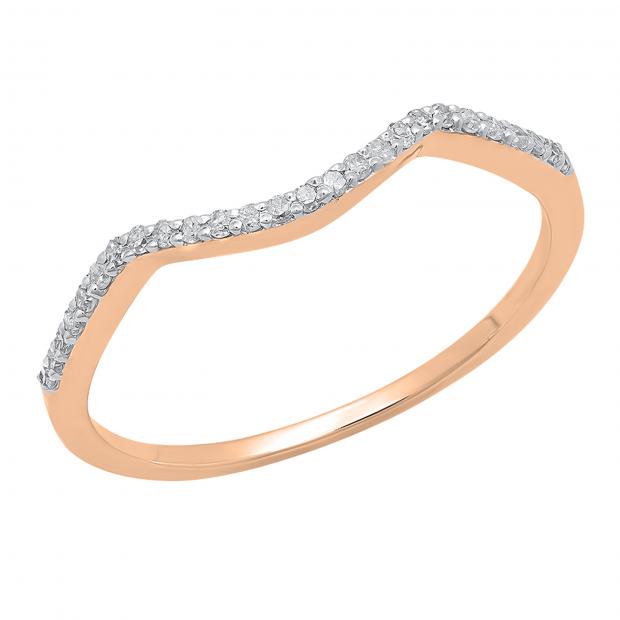0.12 Carat (ctw) 14K Rose Gold Round Cut Diamond Ladies Anniversary Wedding Stackable Band Contour Guard Ring